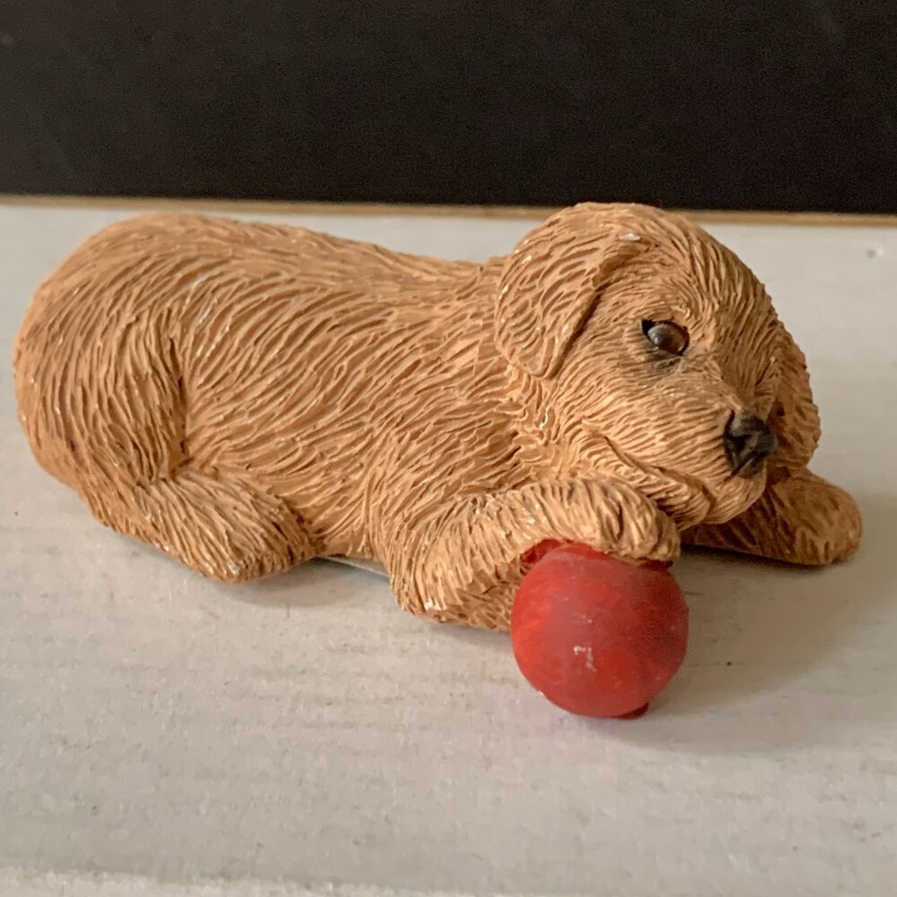 SANDICAST Pesky Peppers Golden Retriever Puppy Red Ball Sandra Blue Signed